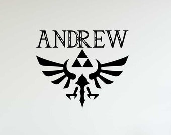 Zelda Triforce Custom Name Wall Decal Personalized Vinyl Sticker Nursery Kids Bedroom Decor 63(alw)