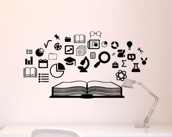 Buch lesen Wand Vinyl Aufkleber Schulbedarf Bildung Wissenschaft Aufkleber Bibliothek Dekor 49 (alw)