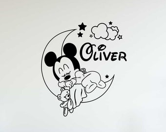 Custom Name Mickey Mouse Wall Decal Personalized Vinyl Sticker Nursery Kids Bedroom Decor 16(alw)
