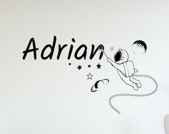 Calcomanía de pared personalizada con nombre de astronauta para niños, vinilo personalizado para dormitorio infantil, decoración 126 (alw)