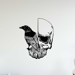 Crow on Skull Wall Decal Vinyl Sticker Bedroom Raven Home Grunge Decor 104(alw)