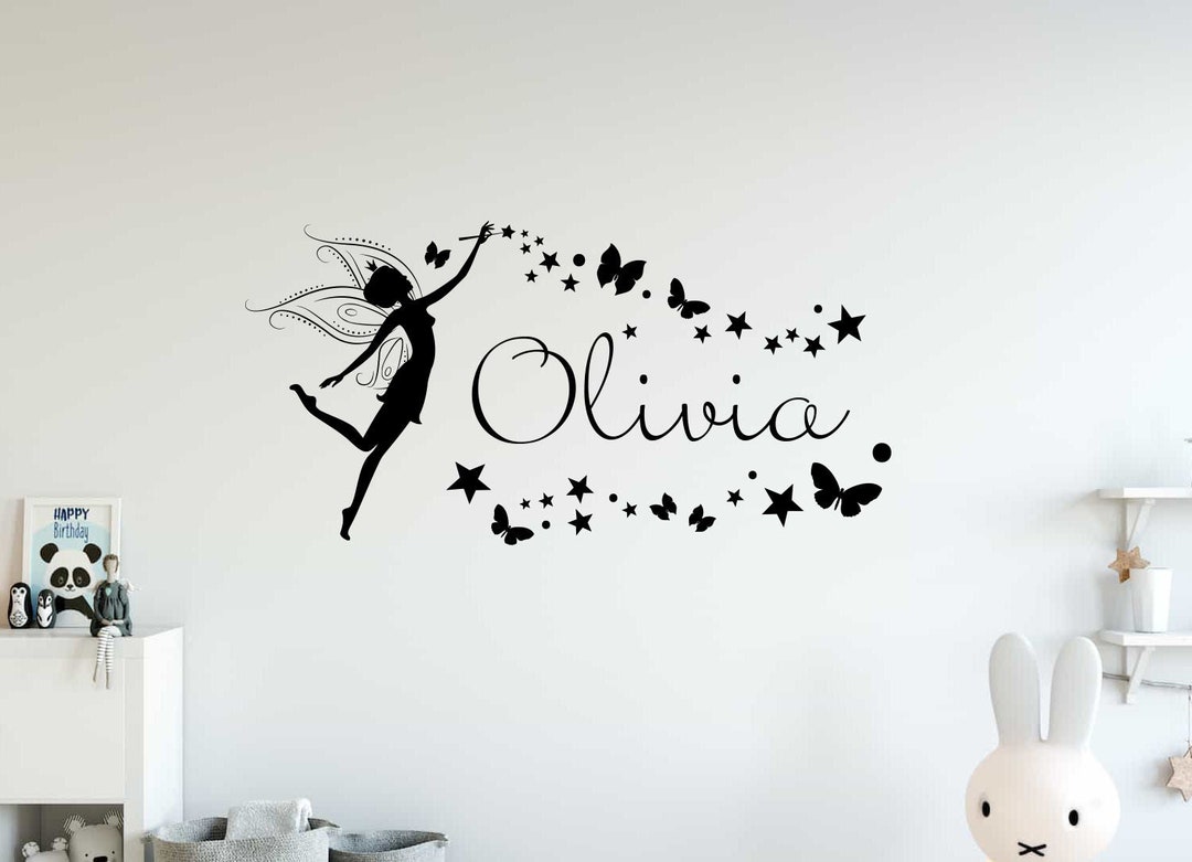 Custom Name Magic Fairy Wall Vinyl Decal Butterflies Stars Personalized ...
