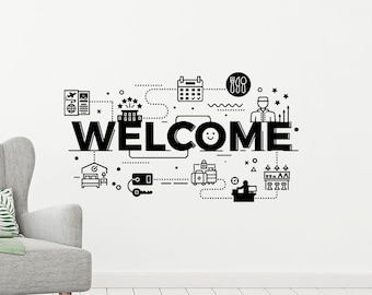 Calcomanía de vinilo con letras de bienvenida para pared, decoración para el hogar, la oficina y el pasillo 152 (alw)