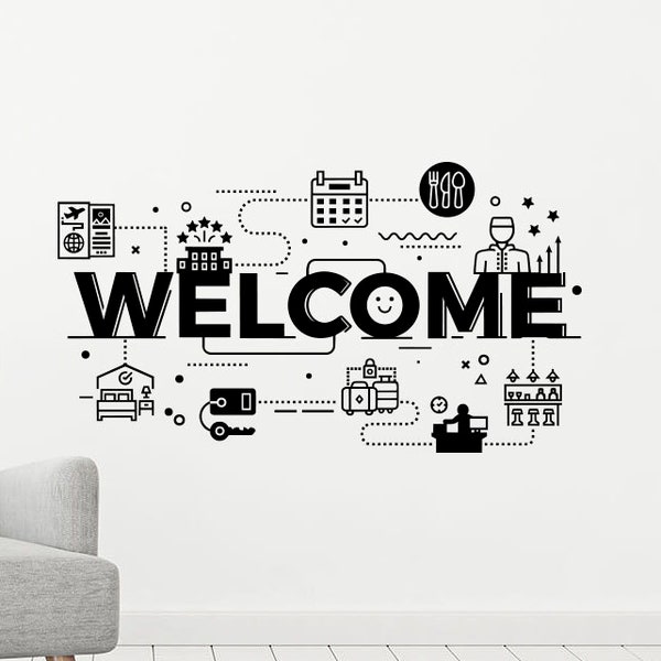 Welcome Word Lettering Wall Decal Vinyl Sticker Home Office Hallway Decor 152(alw)