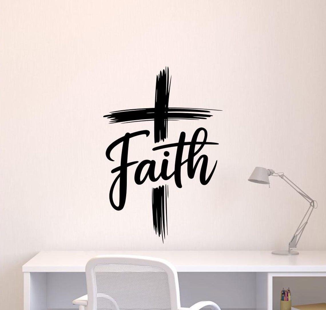 Faith Cross Wall Decal Vinyl Sticker Bible Quote Decor Prayer Gift Wall ...