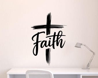 Calcomanía de vinilo con cruz de fe, cita bíblica, decoración, oración, regalo, arte de pared, letrero 4350
