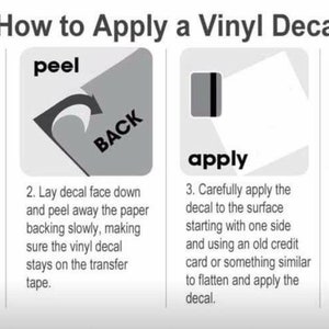 Op de afbeelding: Vier ge&iuml;llustreerde stappen over het aanbrengen van een vinyl sticker. De stappen zijn: schoonmaken, afschilferen, aanbrengen en verwijderen. Elke stap heeft een bijbehorend pictogram en schriftelijke instructies.