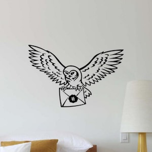 Hedwig Wall Decal Vinyl Sticker Wizard School Letter Owl Wall Art Book Lover Gift Magic Wall Decor Sign Kids Room Stencil Mural 2886