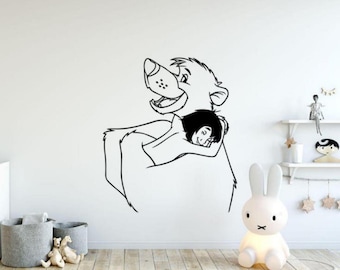 Baloo und Mowgli Vinyl Aufkleber Aufkleber The Jungle Book Disney Art Cartoon Decor für Home Kids Jungen Kinderzimmer Wanddekoration mg4