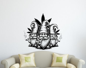 Calcomanía de vinilo para pared con diseño de gnomos, ideal para fumadores, regalo, letrero de arte de pared 4403