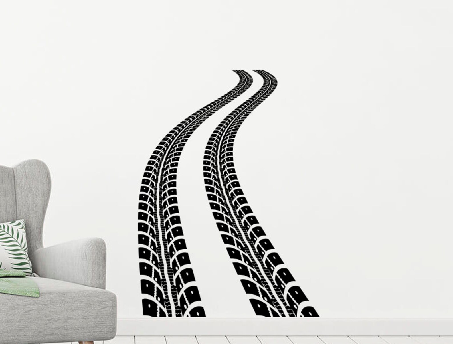 Tire Tracks Wall Vinyl Decal Winding Road Sticker Bedroom Home Art ...