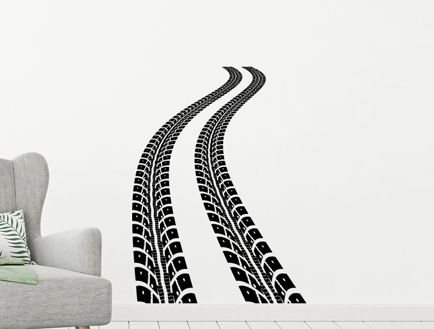 Tire Tracks Wall Vinyl Decal Winding Road Sticker Bedroom Home Art ...