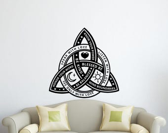 Calcomanía de pared de vinilo con símbolo de amor Triquetra, decoración celta pagana, regalo, letrero de arte de pared 4402