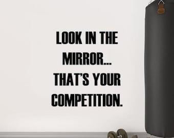 Mírate en el espejo. Cita inspiradora para fitness. Vinilo decorativo para pared. Arte motivacional para el éxito en el entrenamiento. Decoración para gimnasio en casa o sala de deportes. fgm8