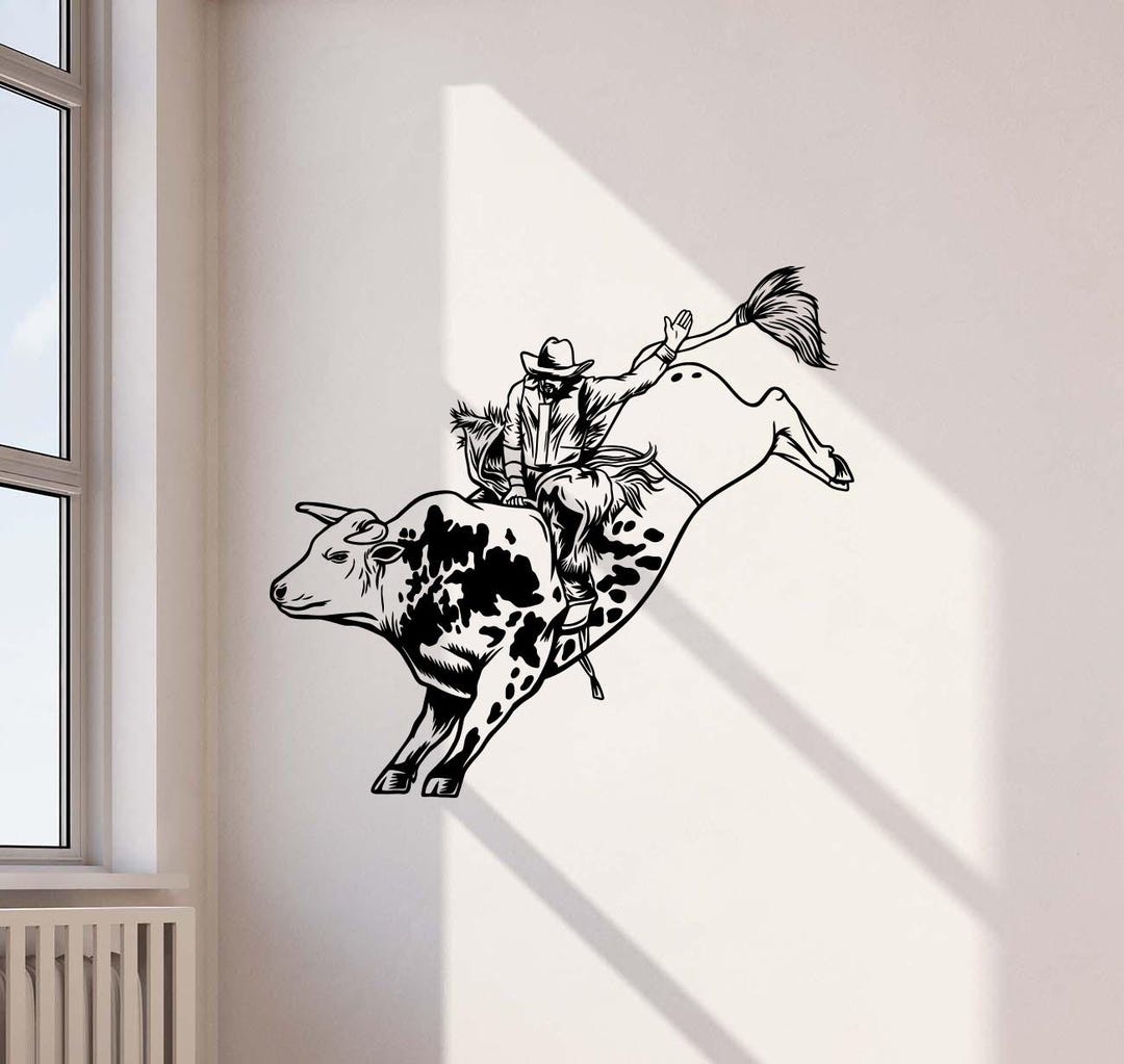 Cool Rodeo Decals Bull Rodeo Wall Decal Vinyl Sticker Cowboy Bull Rider Decor Gift Wall ...