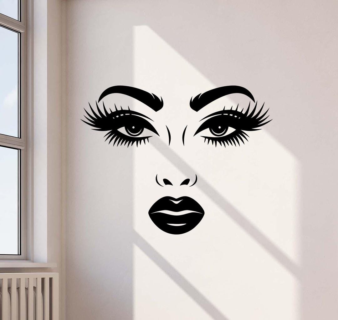 Makeup Wall Decal Vinyl Sticker Woman Face Lashes Eyes Brows Decor Gift ...
