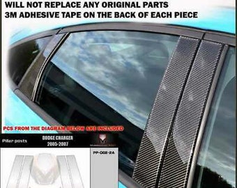 fits DODGE CHARGER 2005 2006 2007 real black carbon fiber window pillar posts - 6 pcs