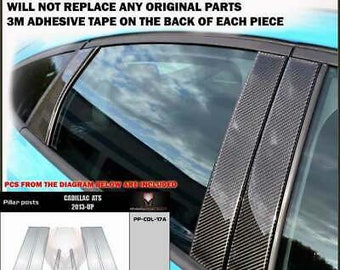 fits CADILLAC ATS 2013 2014 2015 2016 2017 2018 2019 real black carbon fiber window pillar posts - 6 pcs
