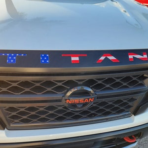 Raised HOOD Decals Stickers Insert Letters Compatible with 2021 2022 2023 2024 Nissan TITAN (American Flag - Reflective)