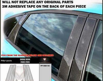 fits DODGE NEON 2000 2001 2002 2003 2004 2005 real black carbon fiber window pillar posts - 6 pcs