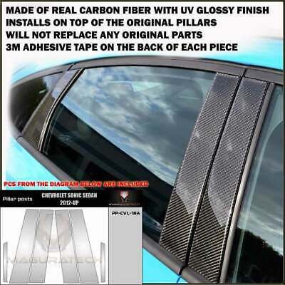fits CHEVROLET SONIC 2012 2013 2014 2015 2016 2017 2018 2019 sedan real carbon fiber window pillar posts - 6 pcs
