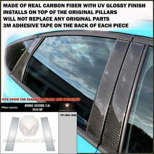 fits HONDA ACCORD 2013 2014 2015 coupe real black carbon fiber window pillar post 2 pcs
