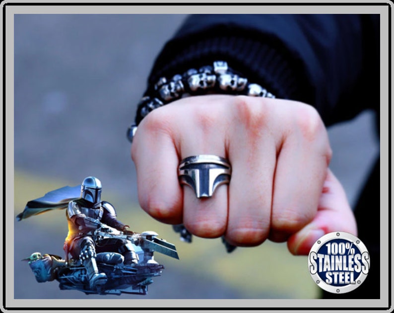 The Mandalorian helmet ring men star wars ring stainless steel soldier helmet ring jewelry star wars Mandalorian silver helmet ring
