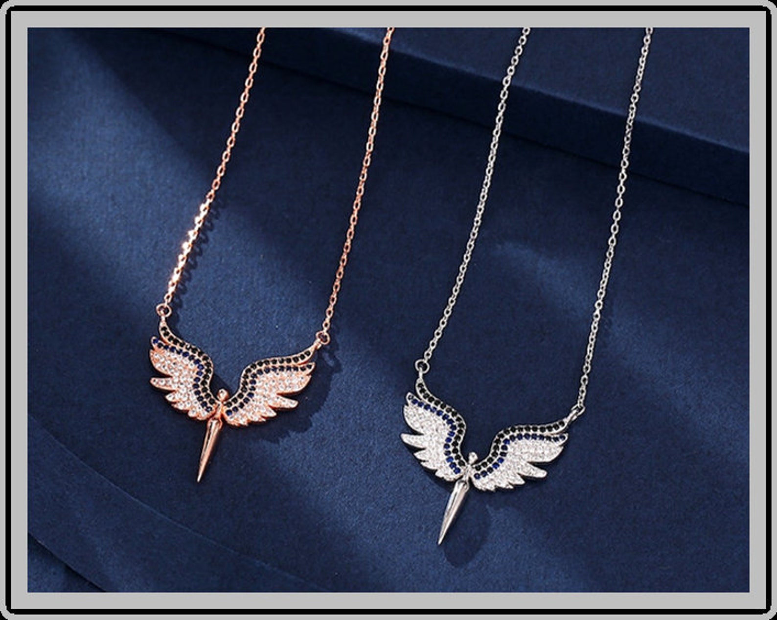 Angel open Wing Chain sparkling Lady Necklace in silver or Etsy