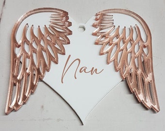 Personalised Mum Memorial Bauble, In Loving Memory Tree Ornament Rose Gold Christmas Decoration, Guardian Angel Christmas Bauble