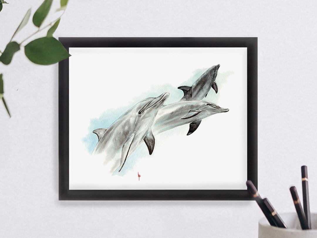 Bottlenose Dolphins Watercolor Art Print Illustration 8x10 - Etsy