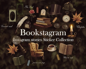 50 pegatinas de historias de Instagram de Bookstagram / Pegatinas PNG de Instagram de estilo vintage dibujadas a mano / Blogger de libros