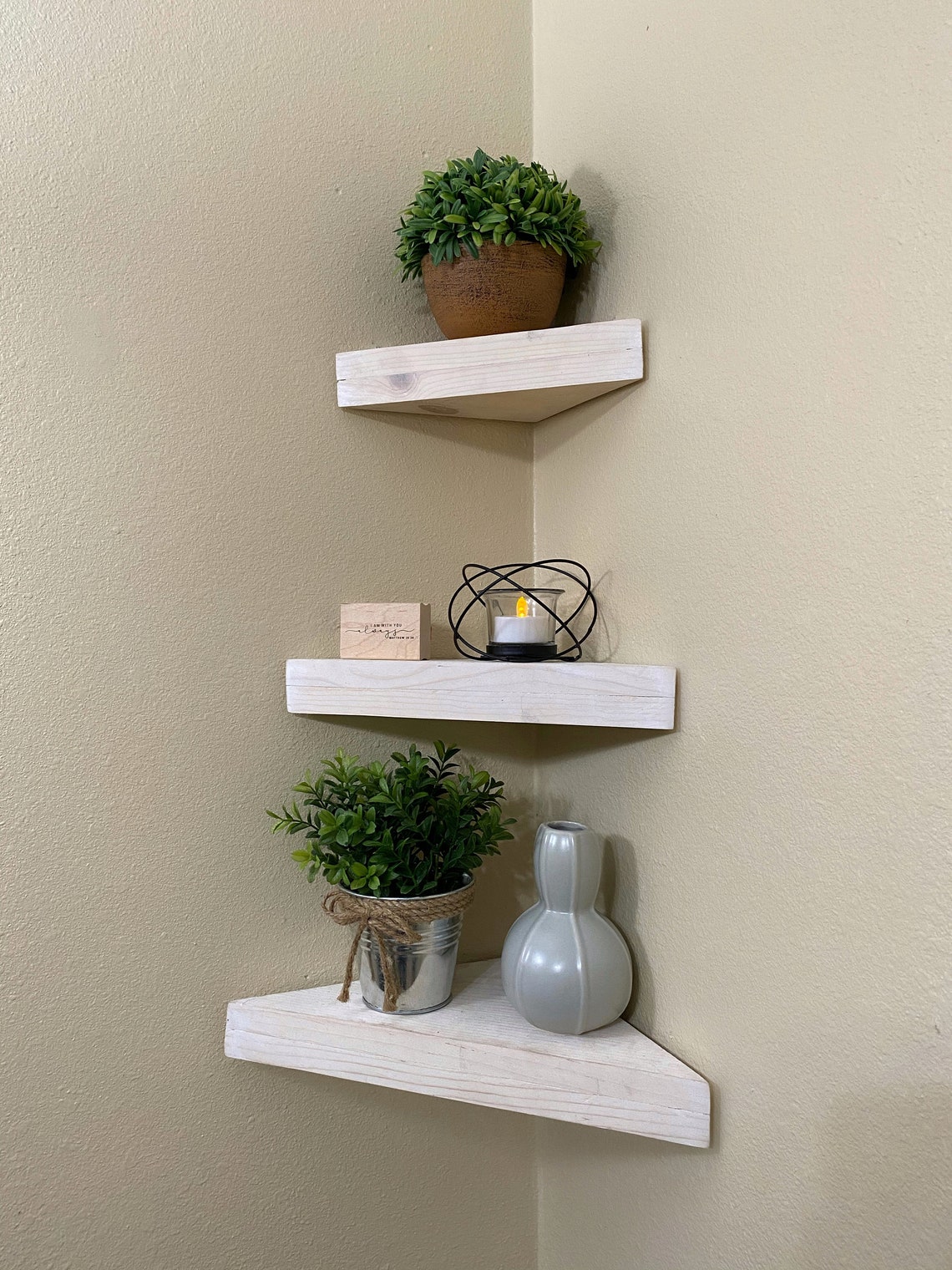 Set of 3 Corner Floating Shelves White Oak Shelf Rustic Etsy