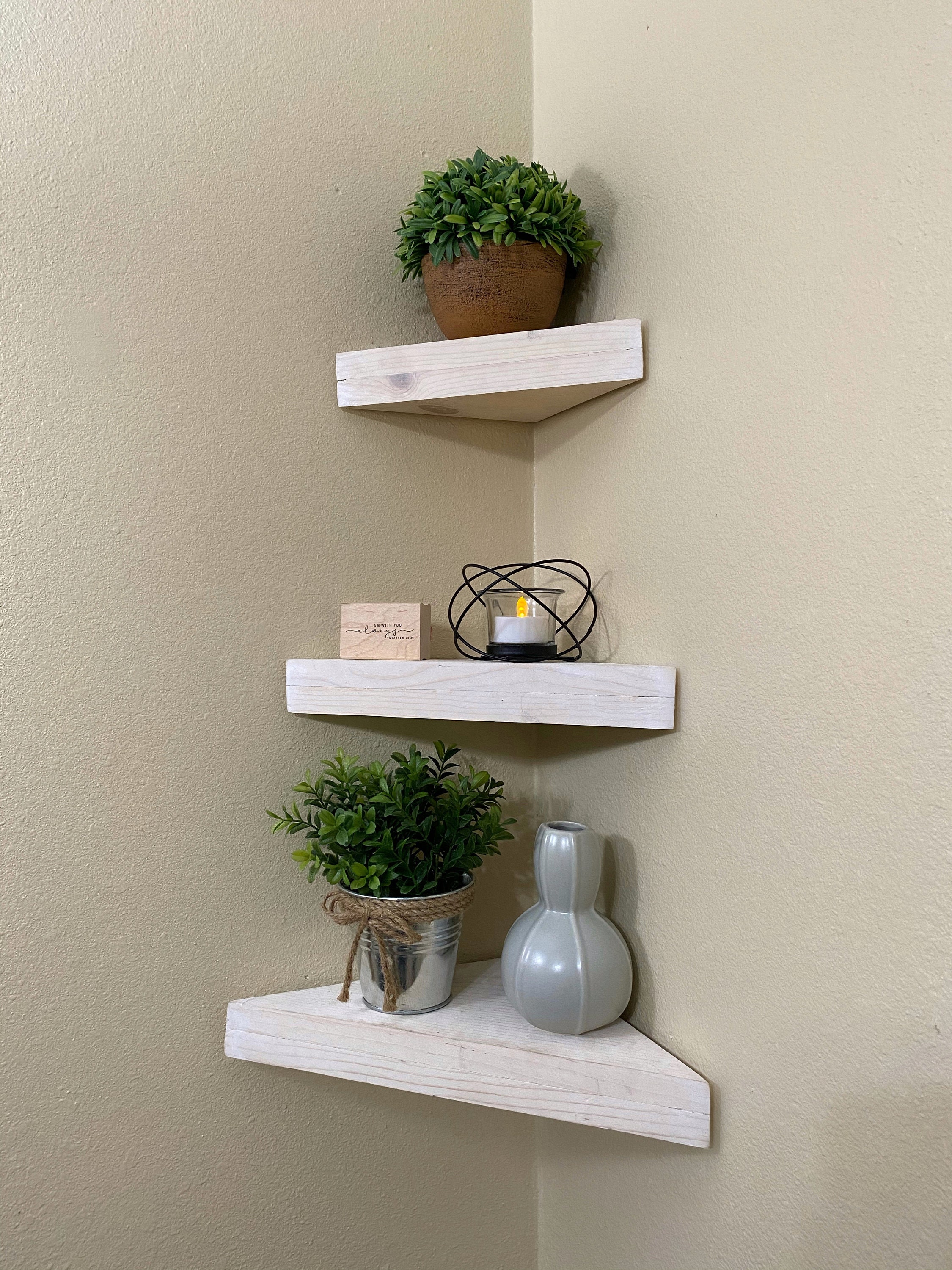 Set of 3 Corner Floating Shelves White Oak Shelf Rustic Etsy