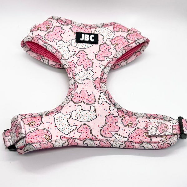 Cute Pink Frosted Animal Cracker Adjustable Dog Harness (Matching Leash and Bow Tie Available)