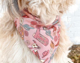 Pink Cowgirl Dog Bandana – Western Pet Scarf with Snaps