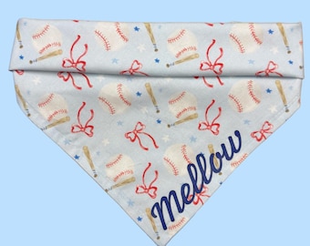 Baseball Dog Bandana – Blue Spring Pet Neckwear, Snap Button