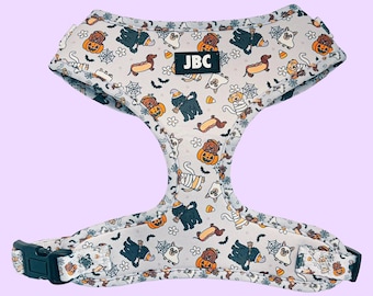 Halloween Dog Harness, Purple Spooky Pumpkins, Bats, Adjustable