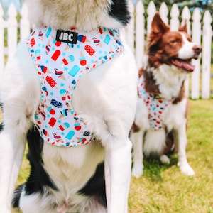 Labor Day Patriotic Popsicles & Ice-cream Adjustable Dog Harness (Matching Leash and Bow Tie Available) Red, White and Blue, 4th of July