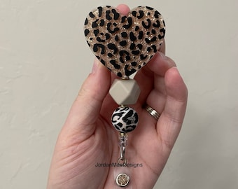 Cheetah Heart Badge Reel | Beaded Badge Reel | HIGH QUALITY | Nursing Badge Reel | Leopard Badge Reel | Retractable Leopard Badge Reel |