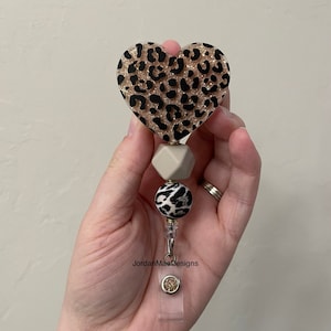 Cheetah Heart Badge Reel | Beaded Badge Reel | HIGH QUALITY | Nursing Badge Reel | Leopard Badge Reel | Retractable Leopard Badge Reel |