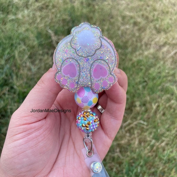 Easter Bunny Badge Reel | Beaded Badge Reel | Nursing Badge Reel | Rabbit Badge Reel | Retractable Badge Reel | Glitter Badge Reel