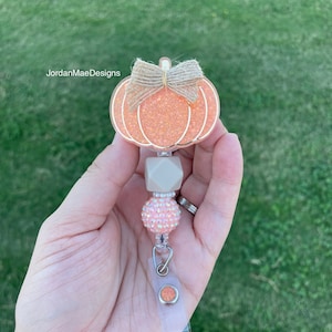 Pumpkin Badge Reel | Beaded Badge Reel | HIGH QUALITY | Nursing Badge Reel | Fall Badge Reel | Retractable Badge Reel | Fall Peach Pumpkin