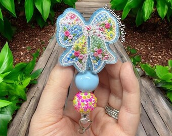 Patchwork Bow Badge Reel | Coquette Bow Beaded Badge Reel | Pearl Bow Badge Reel | Nurse Badge Reel | Spring Badge Reel