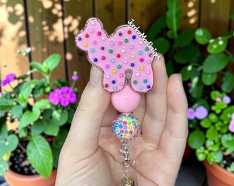 Animal Cookie Badge Reel | Pink Cookie Beaded Badge Reel | Nurse Badge Reel | Sprinkle Cookie Badge Reel | Animal  Badge Reel