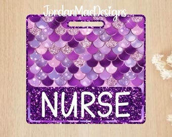 Purple Mermaid Badge Buddy | Glitter Badge Buddy | Mermaid Scales Badge Buddy | Id Holder | Work Badge Holder | Nurse Gift