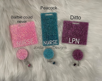 Glitter Badge Buddy | Personalized Badge Buddy | Nurse Badge Buddy | ID Holder | Work Name Badge | Work Accessory | Holographic Badge Buddy
