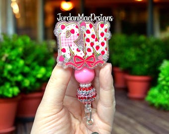 Strawberry RN Badge Reel | Bow Beaded Badge Reel | Nursing Badge Reel | Work Badge Holder | Cute Strawberry Badge Reel