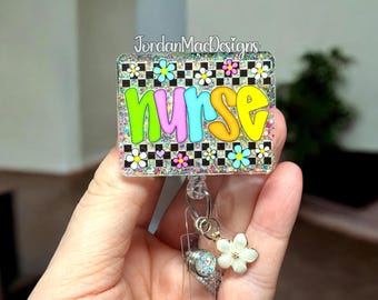 Nurse Badge Reel | Medical Badge Reel | Daisy Badge Reel | Neon Glitter Badge Reel | Nurse Badge Reel | Checkered Flower Badge