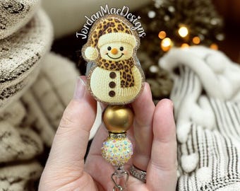 Leopard Gold Snowman Badge Reel | Cute Gold Snowman Badge Reel | Christmas Badge Reel | Id Holder | Winter Badge Reel | Nurse Accessory