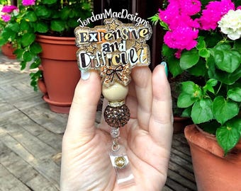 Expensive And Difficult Badge Reel | Sarcastic Badge Reel | Leopard Beaded Badge Reel | Preppy Leopard Badge Reel | Funny Badge Reel